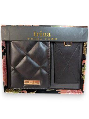 Trina Turk Black Quilted Passport Wallet and Luggage Tag Gift Set